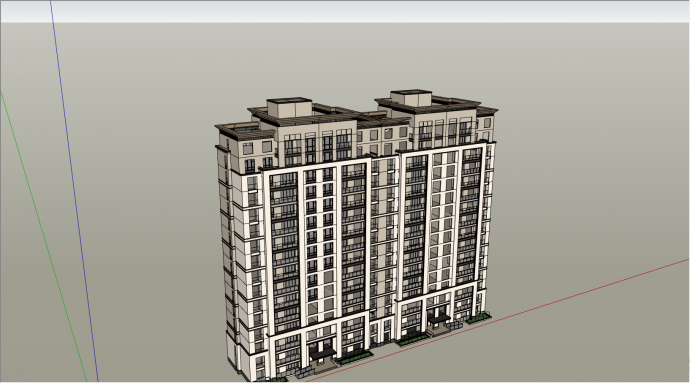 带有现代造型设计的多层的住宅su模型_图1