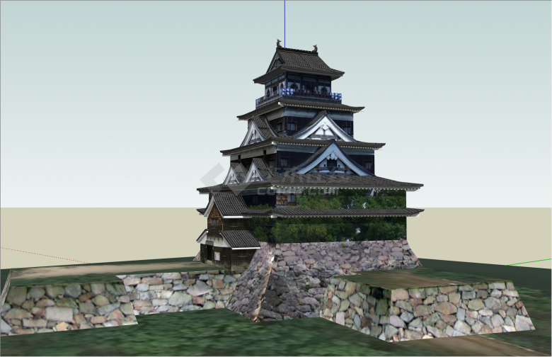 多层日式広島城古建筑su模型-图二