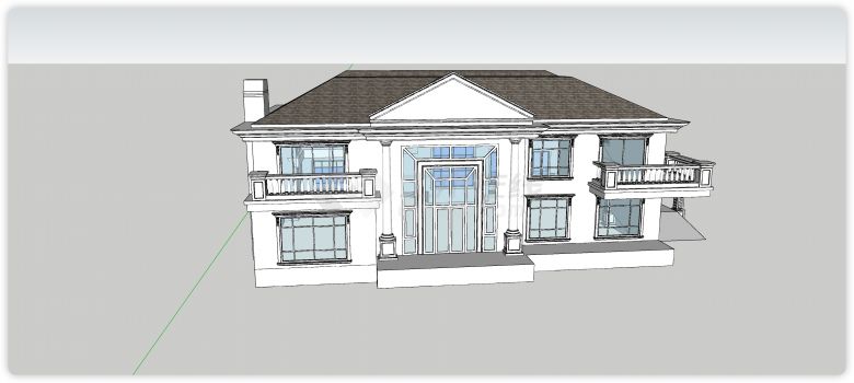 白色主体半圆形露台别墅豪宅su模型-图二