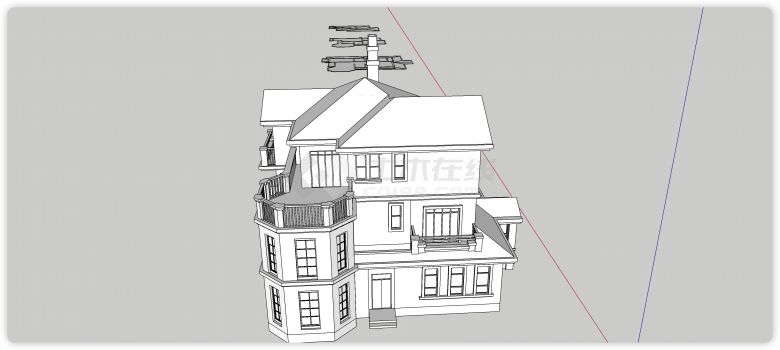 三层六边形露台别墅su模型-图二