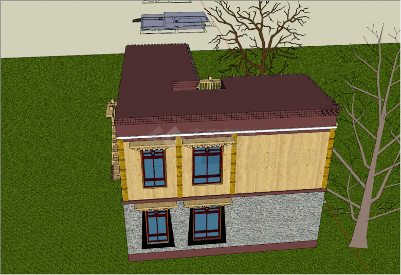 现代藏式二层小型居住住宅别墅su模型-图二