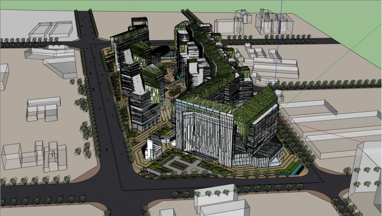 绿色大型简约现代商业综合体建筑su模型-图二
