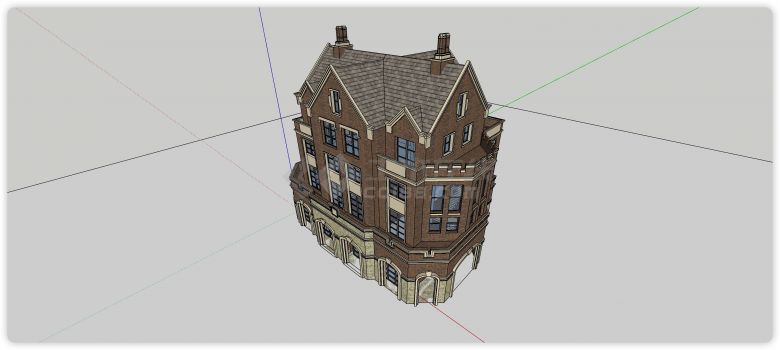 复古砖红砖组合主体别墅su模型-图二