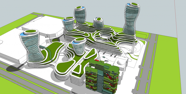 中心商业区设计圆柱形建筑su模型-图一