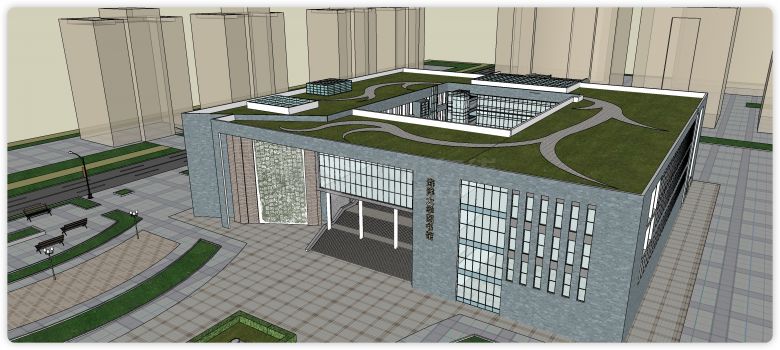 灰色主体天井设计海洋大学图书馆su模型-图一