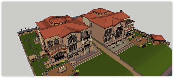 拱门造型土黄色橙色主体住宅区项目su模型_图1