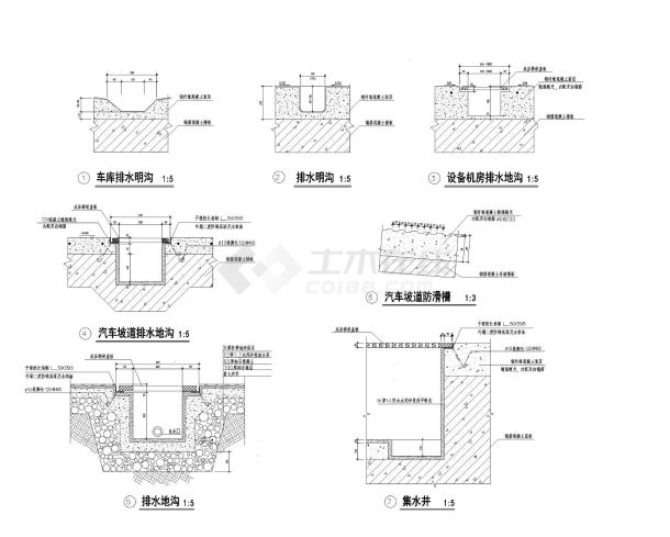超高层酒店汽车坡道排水地沟节点详图-图一