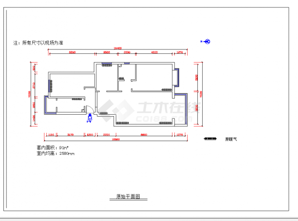 某地三室两厅施工图CAD图纸-图一