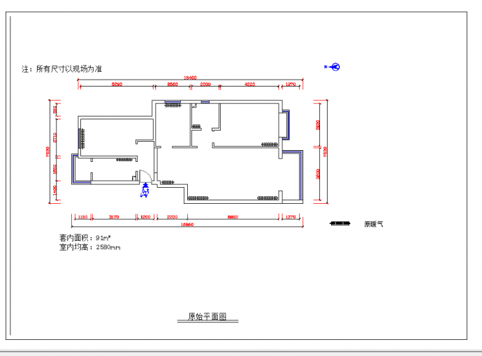 某地三室两厅施工图CAD图纸_图1