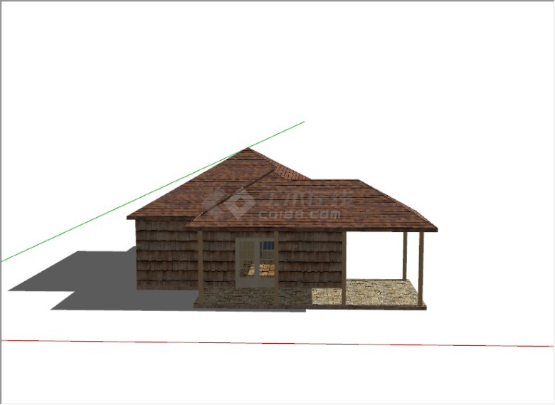 现代简约棕色木屋建筑su模型-图二