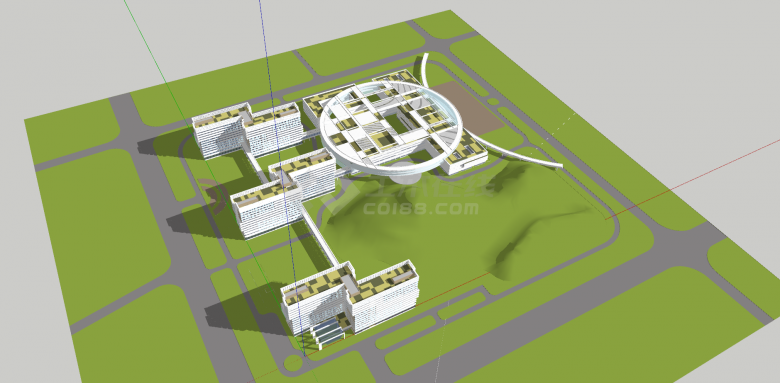 医院圆形矩形组合建筑su模型-图一