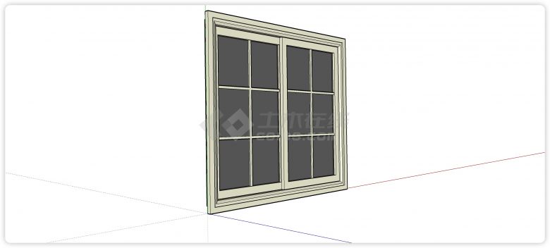 六方格左右平推玻璃窗su模型-图二