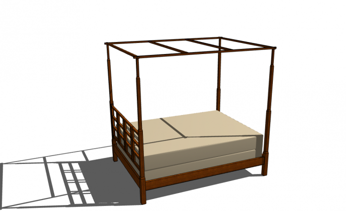棕色的木质的带有床架的木床su模型_图1