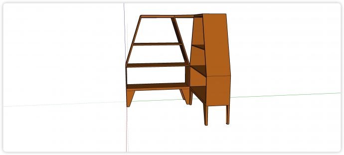 转角位梯形木制书柜su模型_图1
