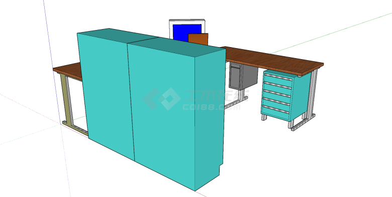 办公桌木制桌面电脑桌su模型-图二