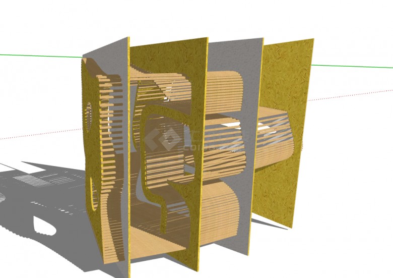 带有黄色的带有线条艺术工艺的木屋 su模型-图二