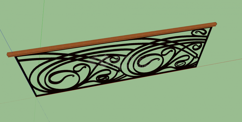 阳台栏杆浅棕色横杆深棕色花纹su模型-图二