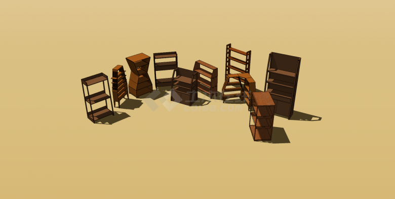 10个书柜棕色木制组合su模型-图一