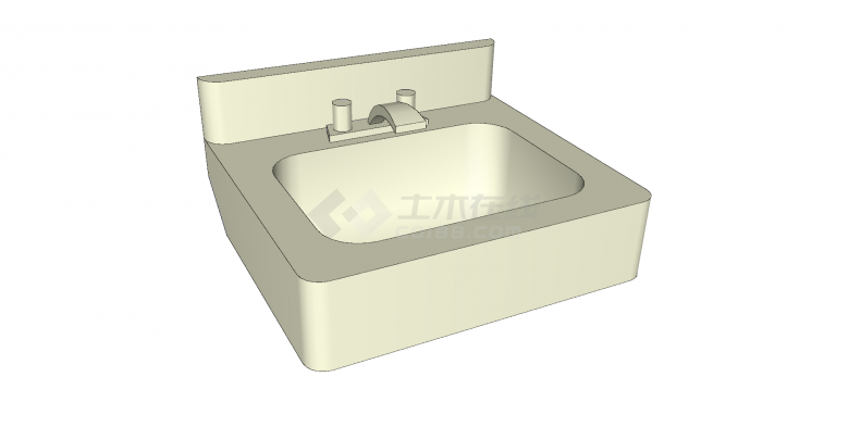 洗手盆矩形冷热水龙头su模型-图一