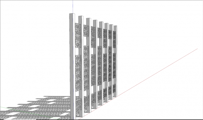 中式白色隔断与背景墙su模型_图1