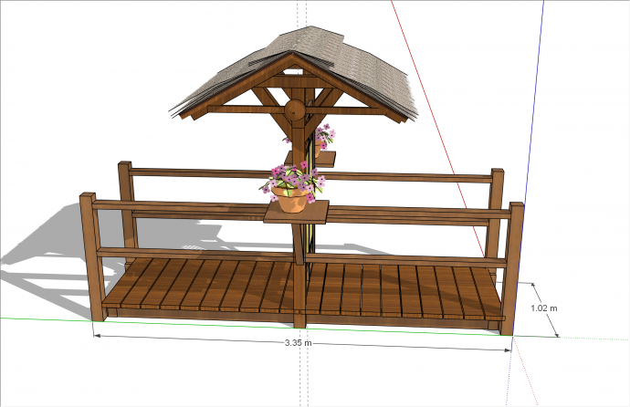 小型带茅草屋顶中式木桥su模型_图1