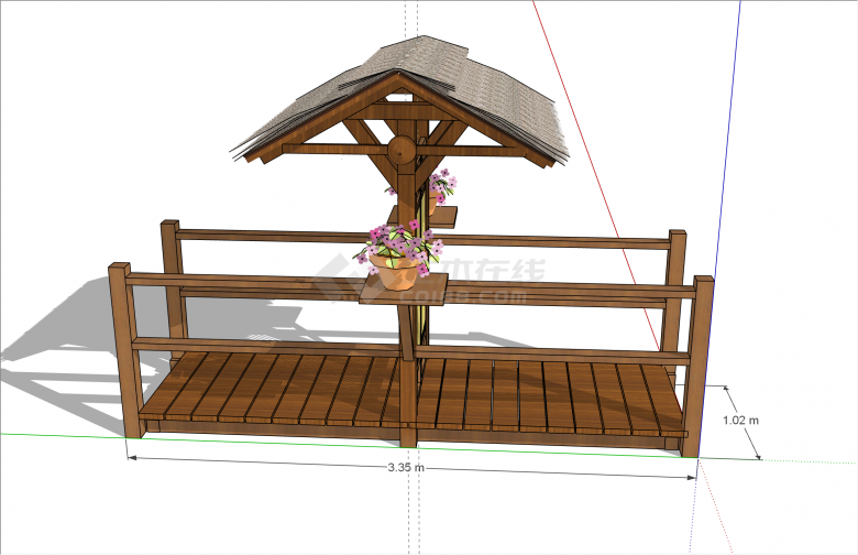 小型带茅草屋顶中式木桥su模型-图一