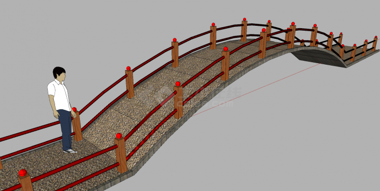 桥梁棕色柱形红色围挡su模型-图二