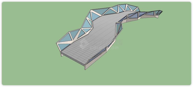 三角形拼接钢架结构围栏观景桥su模型-图一