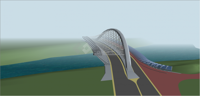 灰色创意式跨江桥su模型-图一