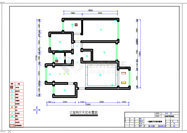 湖南现代三室两厅家居施工图CAD图纸-图二