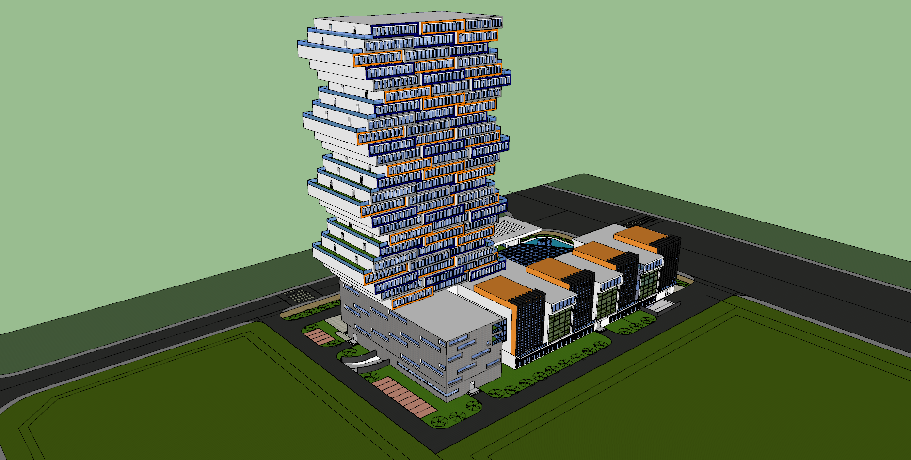 高层办公建筑积木彩色外观su模型-图二