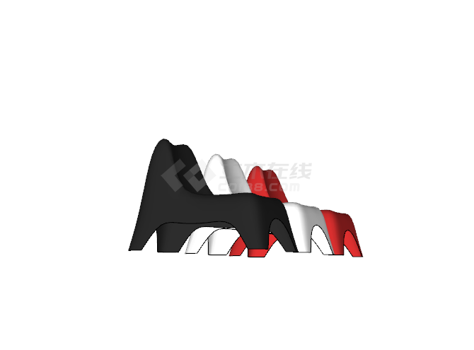 三色黑白红儿童座椅su模型-图二