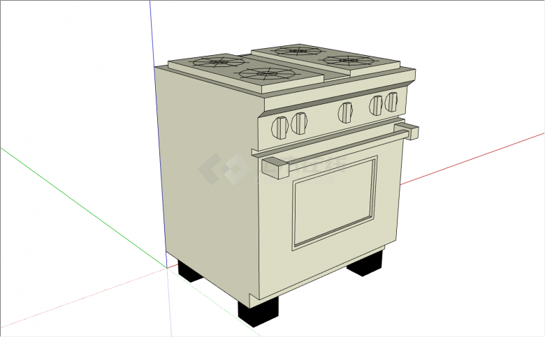 四口灶台带一个蒸烤箱的小型厨具su模型-图一