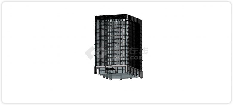 钢架结构蓝色玻璃主体矩形建筑办公楼su模型-图二