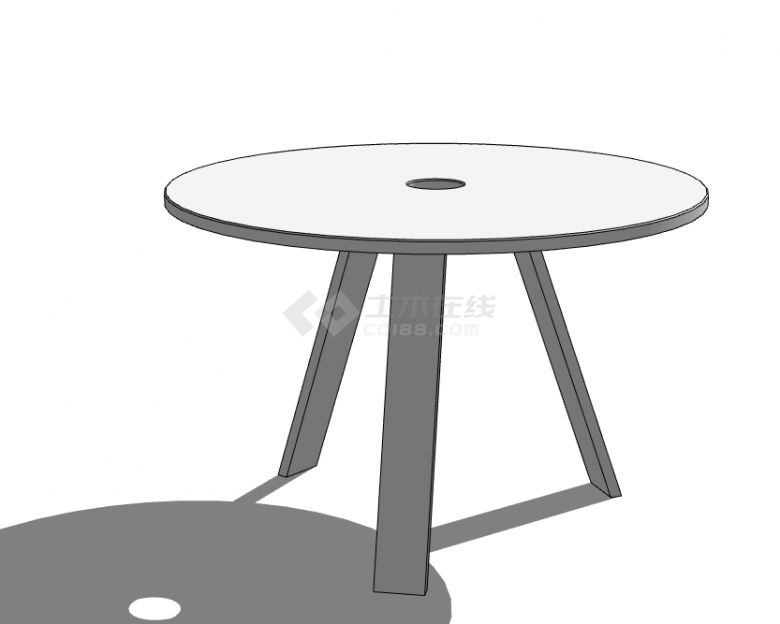 白色的圆形桌面的带有三只腿的桌子su模型-图一