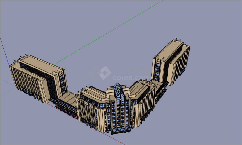 3幢多层建筑按弧形进行排列现代装修风格设计的办公楼su模型-图二
