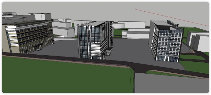 黑色钢结构白色和玻璃主体办公楼su模型_图1