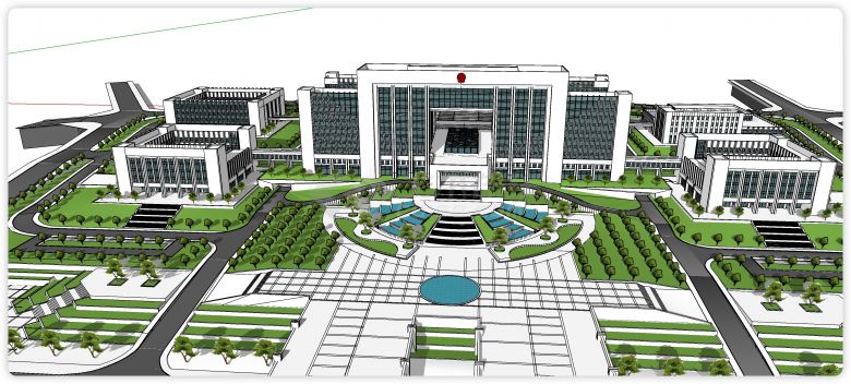 白色主体绿色玻璃办公楼行政中心全模su模型-图二