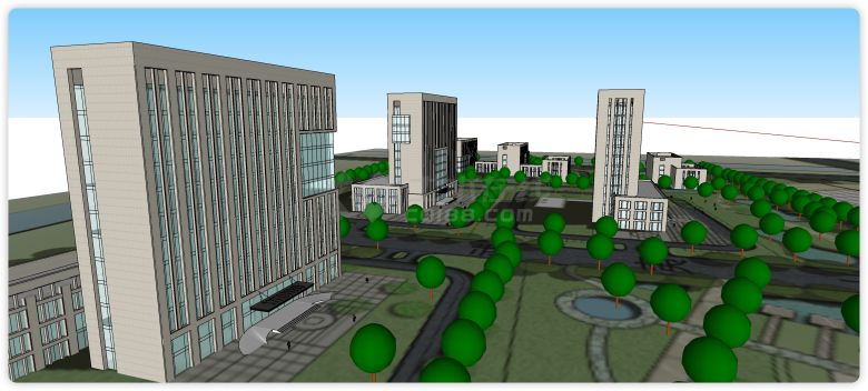 米灰色矩形砖主体办公楼行政办公区su模型-图一