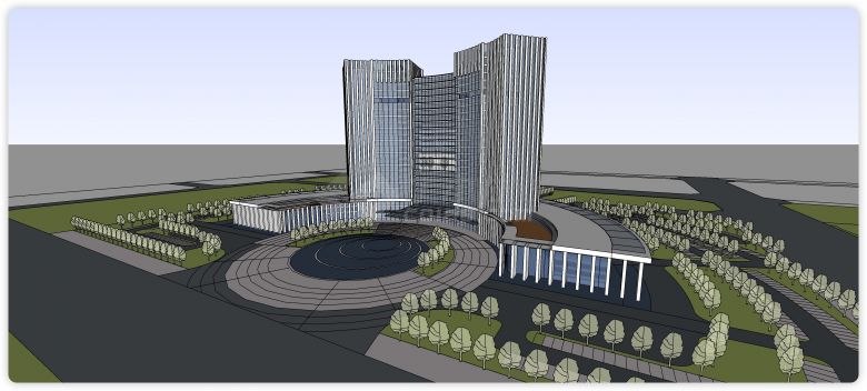 圆形广场弧形造型建筑办公楼su模型-图二
