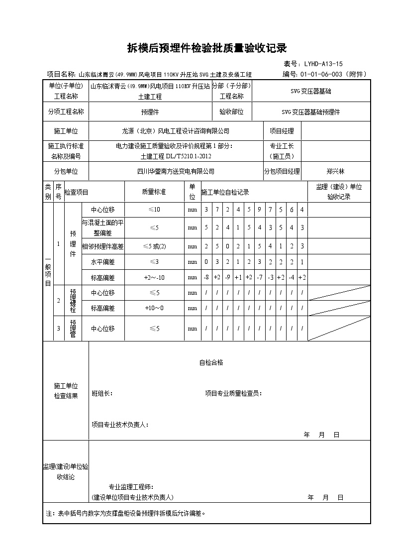 拆模后预埋件检验批质量验收记录-图一