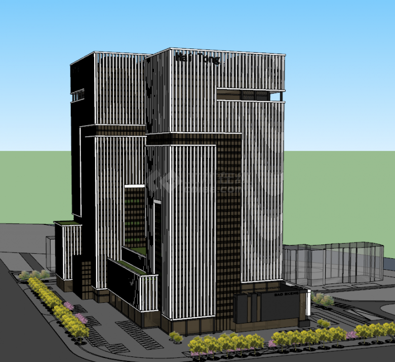 现代市中心高层写字楼办公楼su模型-图二