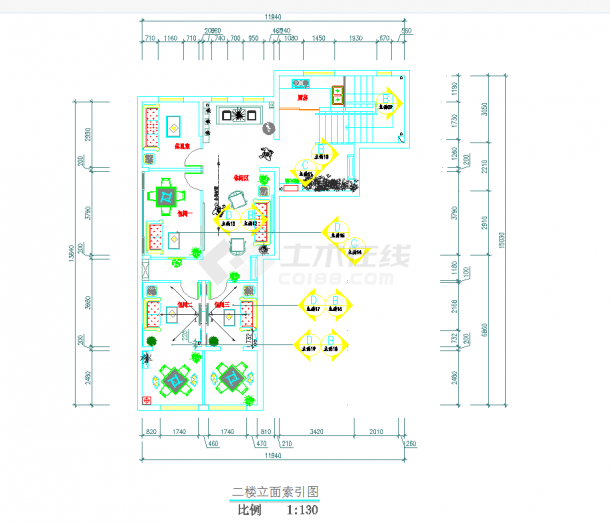 绥中特色中式茶楼室内装修图CAD图纸-图二