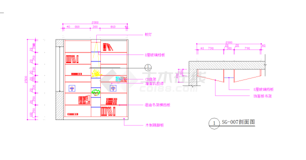 某地某书柜详图CAD图纸-图一