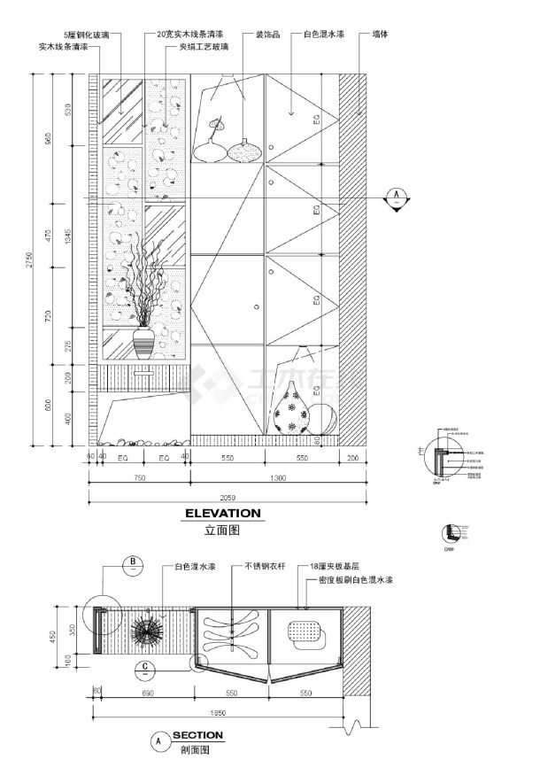 门厅装饰柜-施工图块CAD图-图二