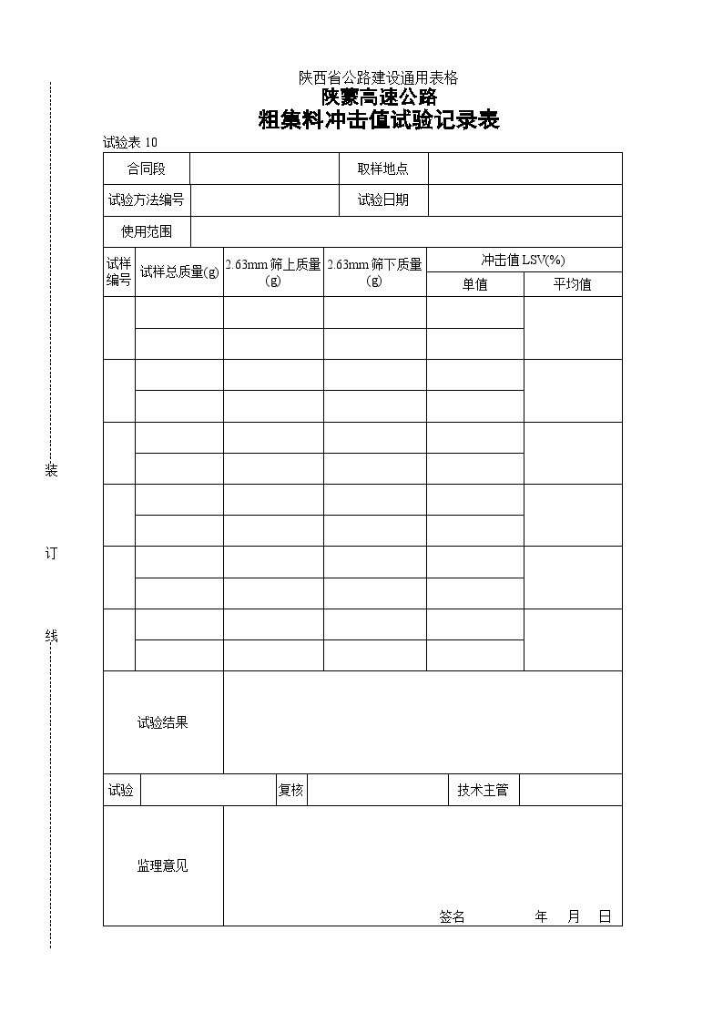 陕蒙高速公路粗集料冲击值实验记录表-图一