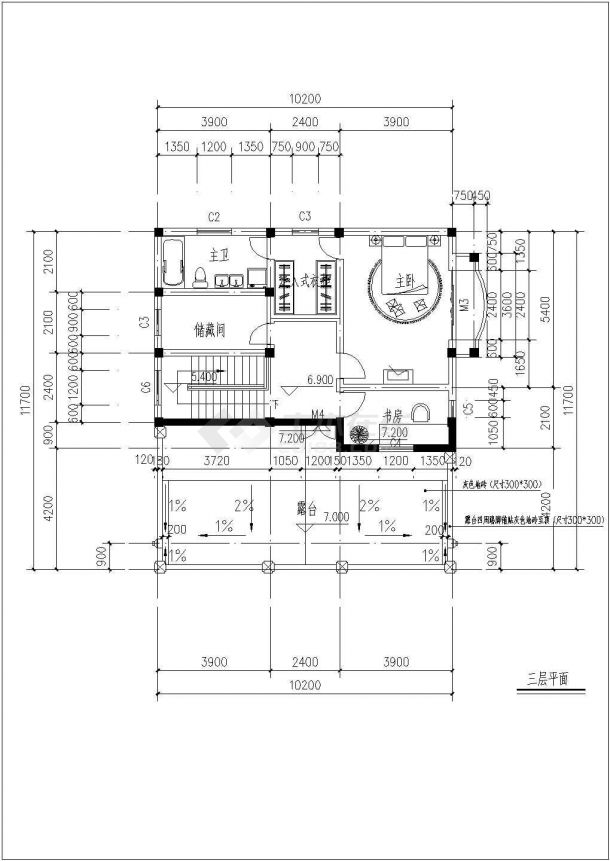 某多层别墅楼施工全套设计cad图（含各层平面图）-图二