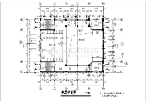 某大学教堂建筑施工设计CAD图-图二