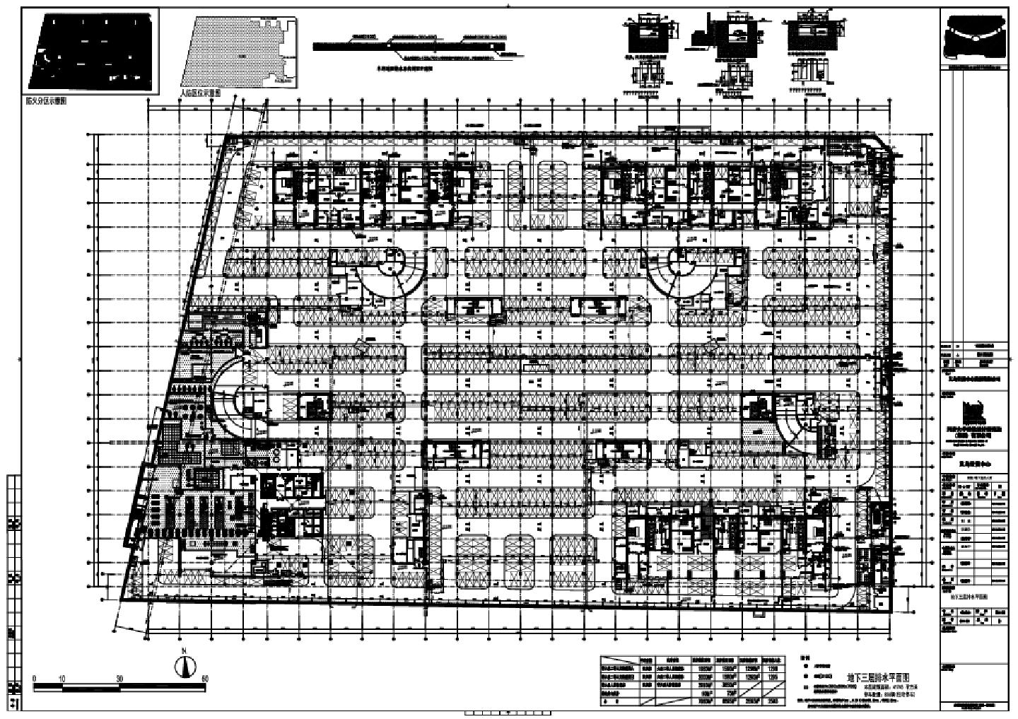 义乌世贸中心裙楼,地下室及人防 -地下三层排水平面CAD图