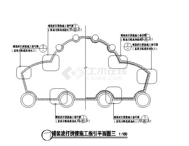 装波打材料收口拼接做法通用大样图-图二